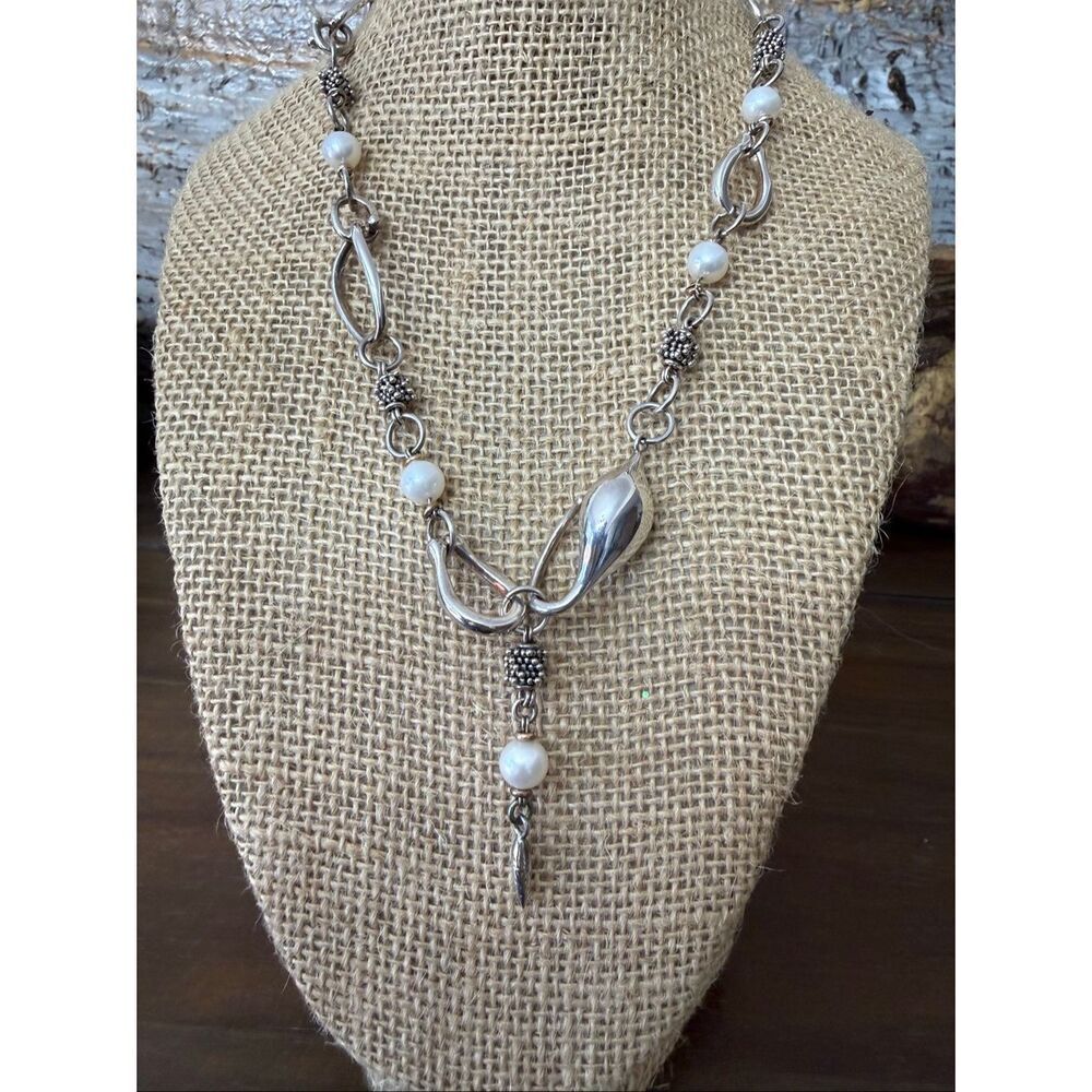 Michael Dawkins Sterling 14k Gold Pearl Rondele Open Link Lariat Necklace